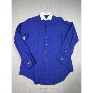 Polo Ralph Lauren Women 16 Blue Linen Button Front Long Sleeve Casual Shirt